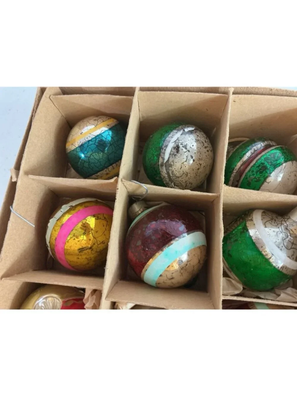 Vintage Glass Christmas Ornaments Poland Balls Original Box